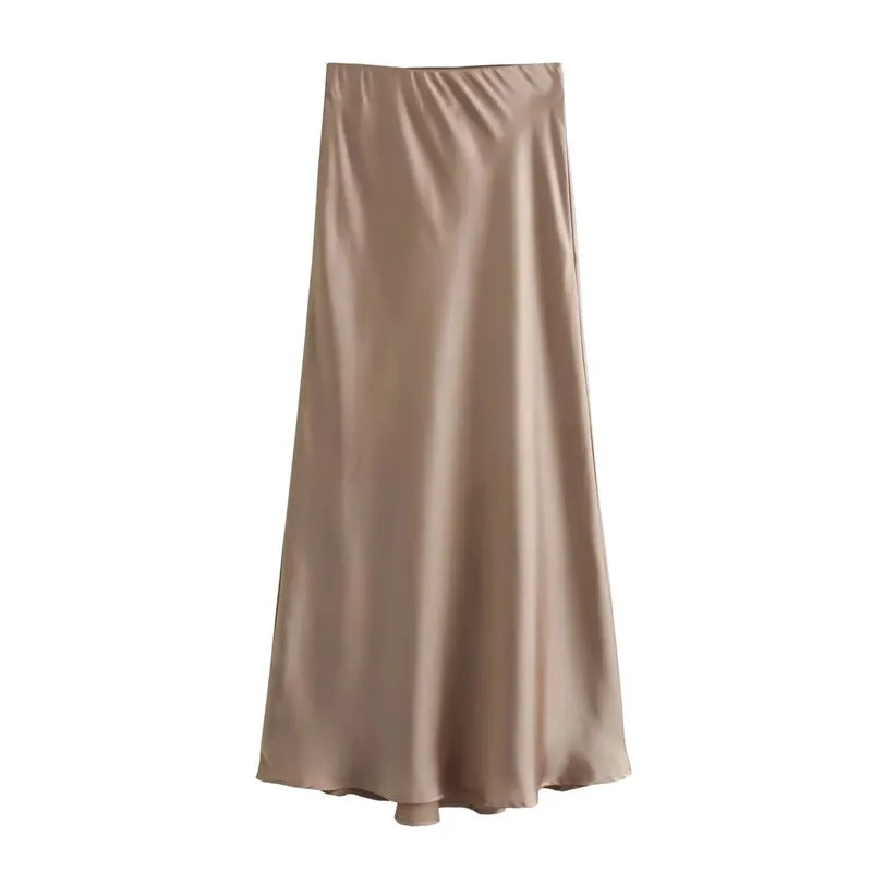 Satin High Waist Long Skirt