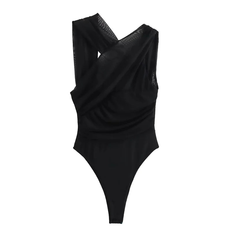 Mesh Tulle Sleeveless Bodysuit