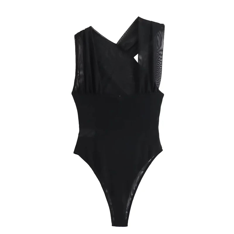 Mesh Tulle Sleeveless Bodysuit
