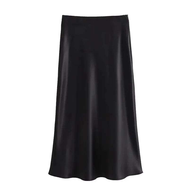 Satin High Waist Long Skirt