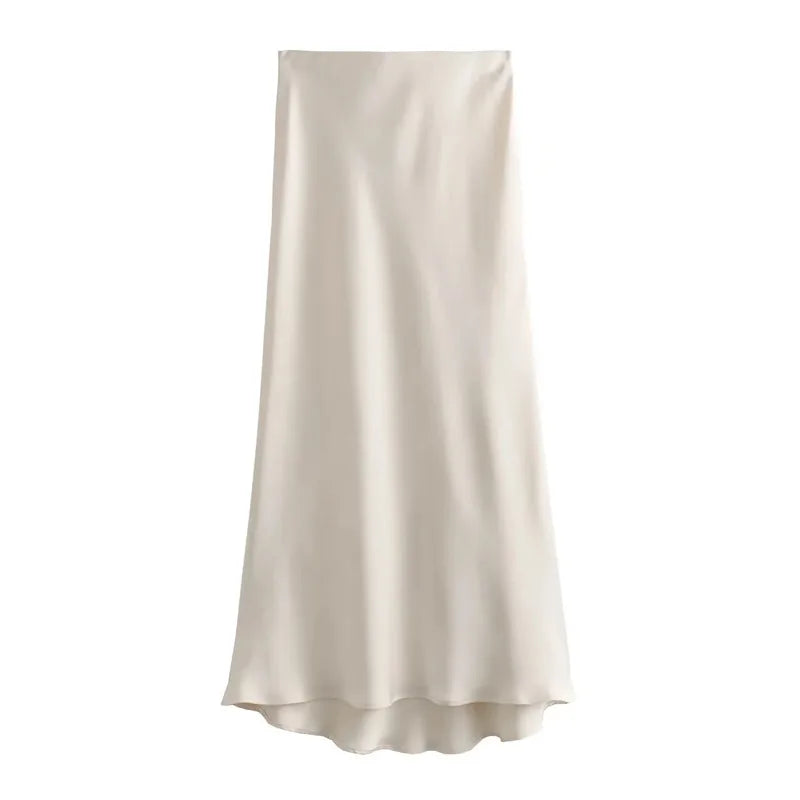 Satin High Waist Long Skirt