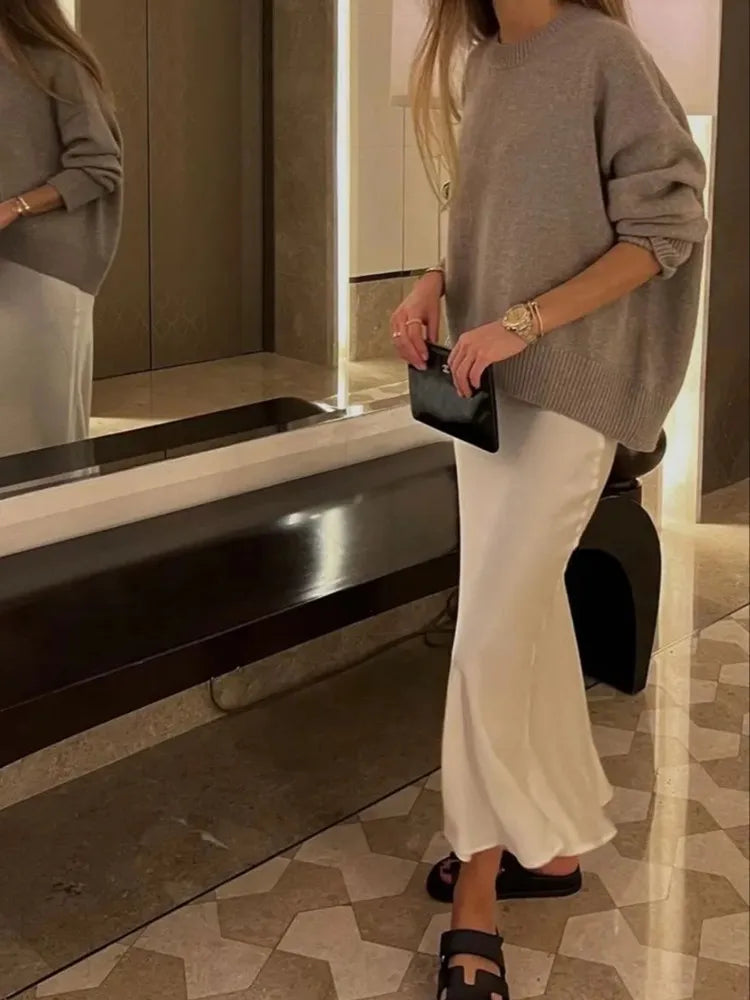 Satin High Waist Long Skirt